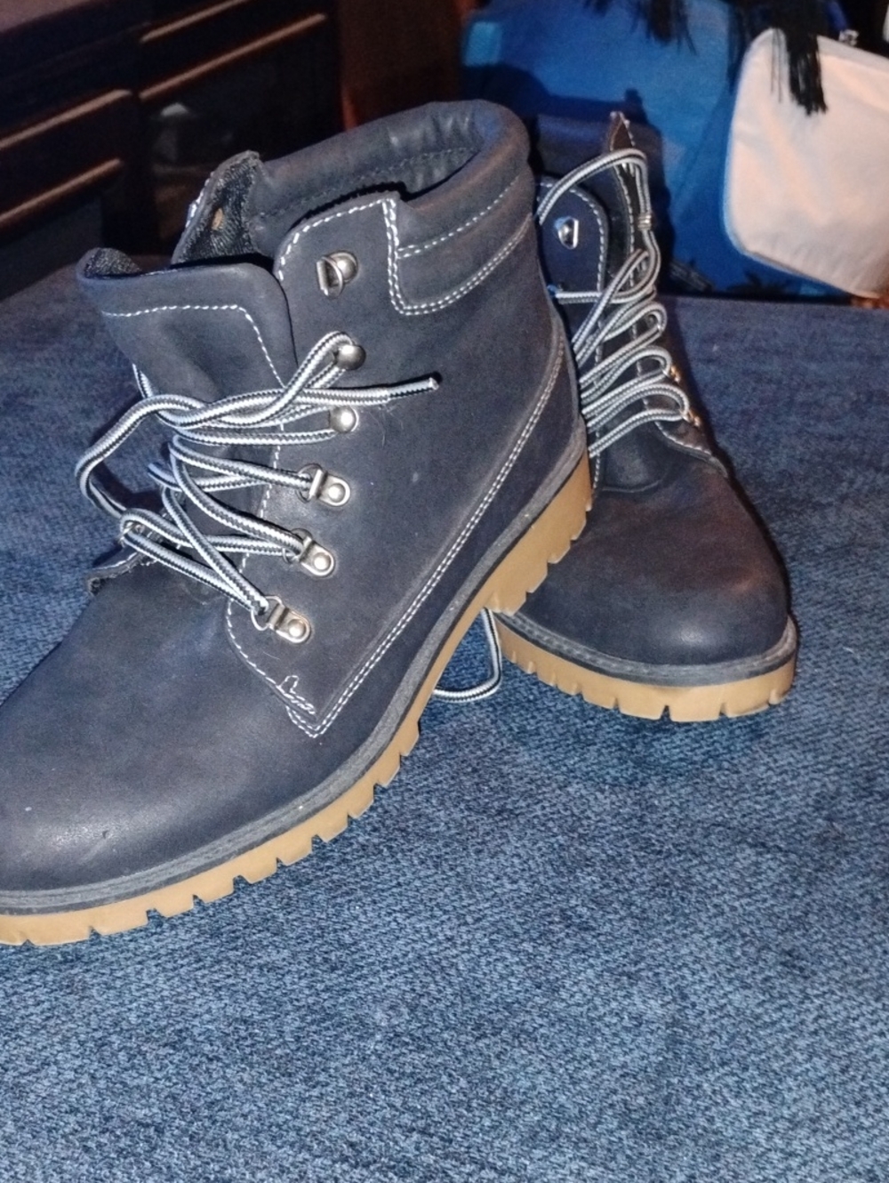 Soda Black Combat Boots with Tan Lug Sole